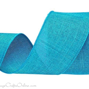 Wired Ribbon, 2.5&quot; Turquoise Blue Faux Linen - TEN YARD ROLL ~ Divinely Royal Turquoise 40 ~ Spring, Summer Wire Edged Ribbon