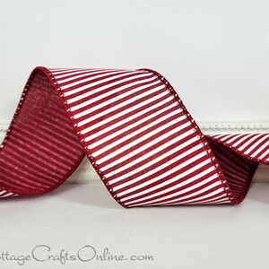 Wired Ribbon, 2.5&quot; wide, Burgundy Red and White Thin Stripe - TEN YARD ROLL ~ Pins Narrow Stripe 40 ~ Christmas, Summer Horizontal Pinstripe
