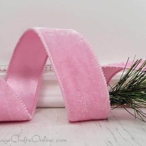 Wired Ribbon, 1.5"  Light Pink Velvet, Satin Back - TEN YARD Roll -  Velvet Lowell 9 ~ Pale Pink Christmas Wire Edged Ribbon
