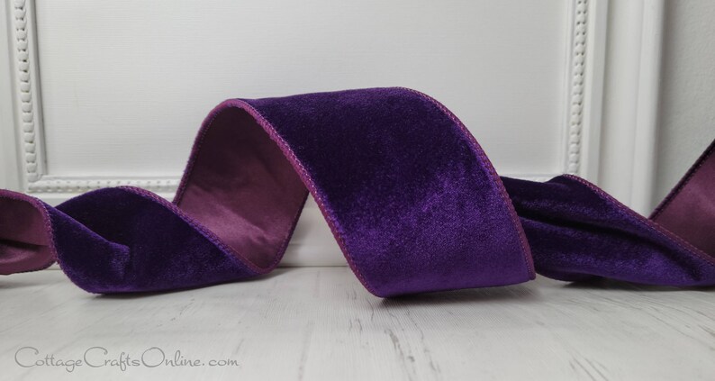 Wired Ribbon, 2.5 Purple Velvet, Satin Back TEN YARD ROLL Lowell Velvet 40 Christmas, Fall Wire Edged Ribbon image 3