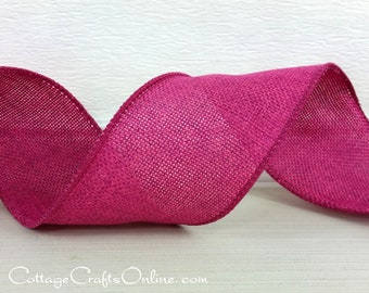 Wired Ribbon, 2.5" wide, Pink Burlap, Linen Look - TWENTY FIVE YARD Roll - Offray ~ Raspberry Solitude ~  Easter, Spring Wire Edged Ribbon