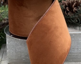 Wired Ribbon, 4"  Copper Rust Velvet, Taffeta Back - TEN YARD ROLL - d. Stevens ~ Copper Velvet Dream ~