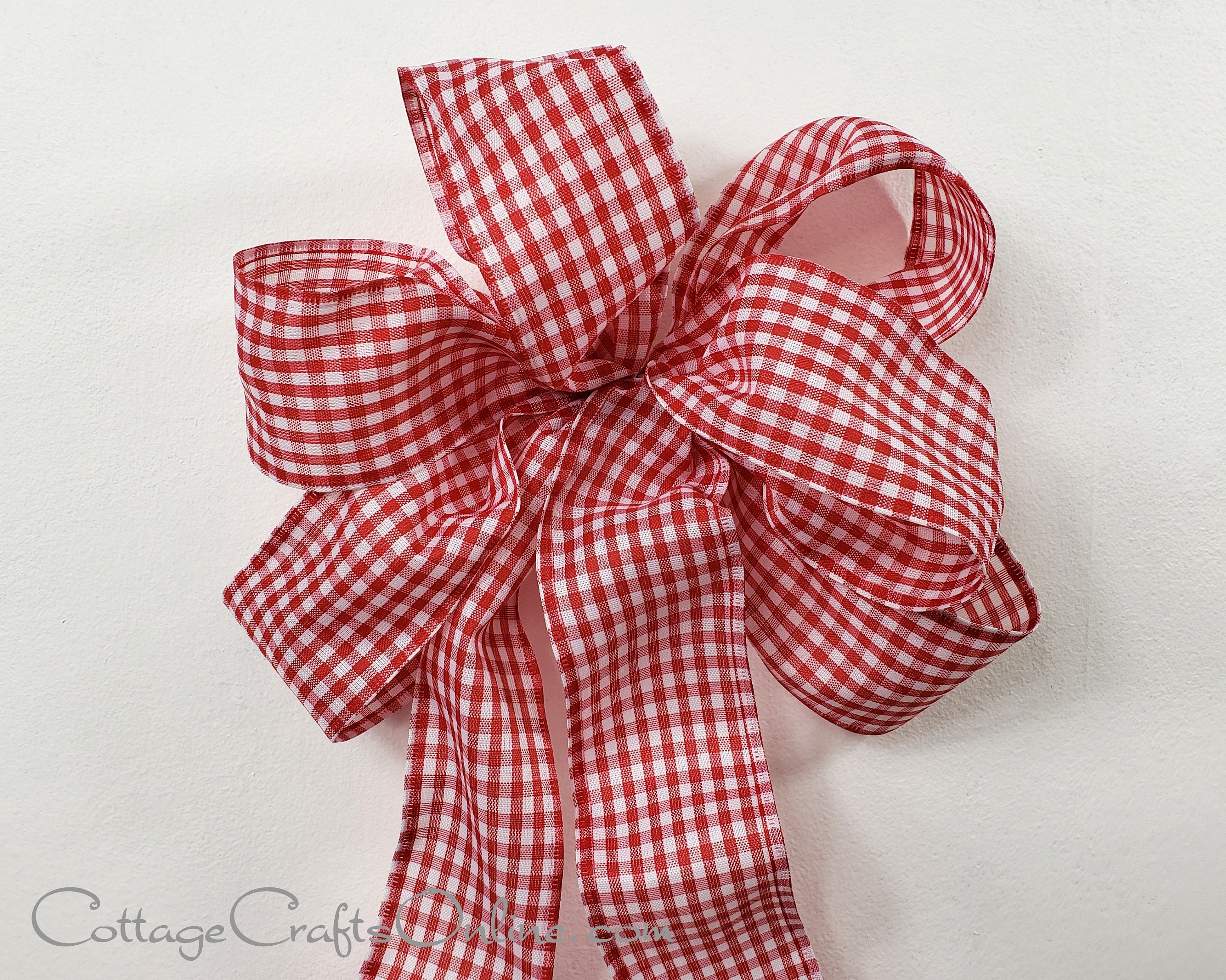 Red White Gingham Check Wired Ribbon By The Roll 1.5\" X 10 Yards...