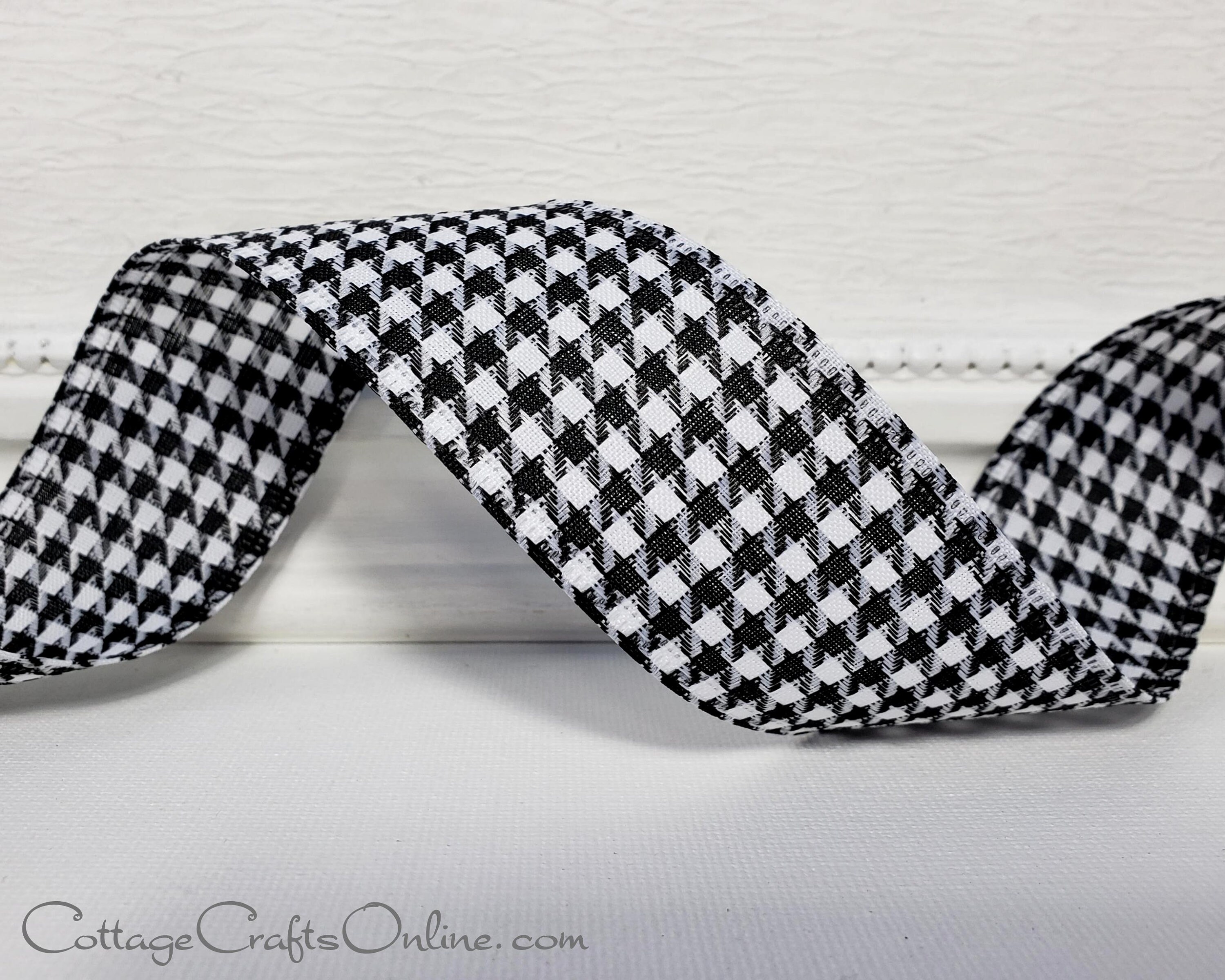 Great Gingham 3 Black And White Checked Wired Edge Ribbon 7/8 Inch - 50 Yards