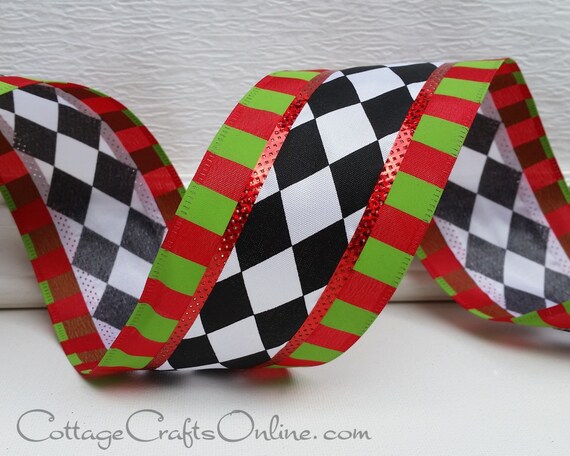 Red and White Jester Print Satin Ribbon - 1 1/2 inch - 1 Yard