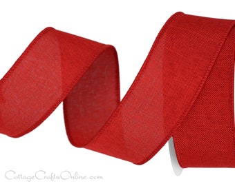 Red Wired Ribbon, Linen Look, 1.5" wide, TEN YARD ROLL ~ Divinely Royal ~ Christmas, Fall, Summer, July 4th Wire Edged Ribbon