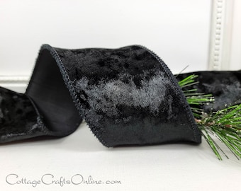 Christmas Wired Ribbon, 2.5"  wide, Black Velvet, Faux Silk Back ~ TEN YARD ROLL ~  Bronwyn