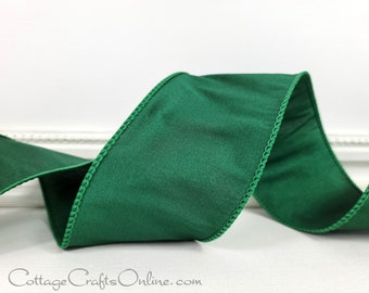 Wired Ribbon, 2.5"  Emerald Green Taffeta - TEN YARD ROLL ~ Corsica Emerald ~ Faux Dupioni Christmas, St. Patricks, Fall Wire Edge Ribbon