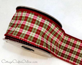 d. Stevens Christmas Wired Ribbon, 2.5" wide, Burgundy, Green Plaid ~ TEN YARD ROLL ~ Gordon 40  ~  Wired Edged Ribbon