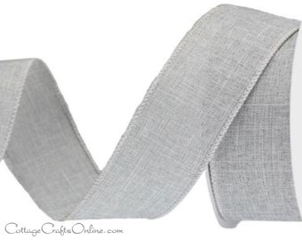 Wired Ribbon, 1.5 width",  Light Grey Linen Look ~ TEN YARD ROLL ~ Divinely Royal Stone ~  Canvas Style Craft Gray Wire Edged Ribbon