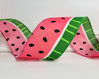 Wired Ribbon, 2.5" wide, TEN YARD ROLL, Watermelon Print ~ Seedmour 540 ~ Spring, Summer Fruit, Garden, Picnic Wire Edged Ribbon