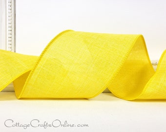 Wired Ribbon, 3" wide, Yellow Linen Look - TEN YARD ROLL ~ Divinely Royal Daisy 40 ~ Easter, Spring, Summer, Fall Wire Edged Ribbon
