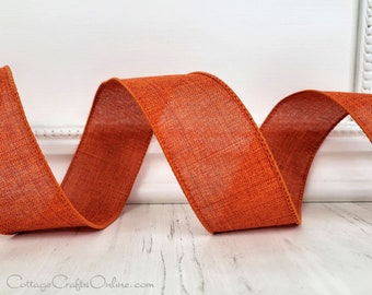 Fall Wired Ribbon, 1.5", Rust Burnt Orange Faux Linen - TEN YARD ROLL  ~ Divinely Royal Rust 9 ~ Canvas Look Thanksgiving Wire Edged Ribbon