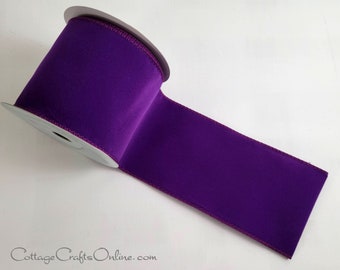 Wired Ribbon, 4" wide, Purple Velvet Suede Finish - TEN YARD ROLL ~ Simone 10 ~  Halloween, Christmas, Mardi Gras, Fall Wire Edged Ribbon