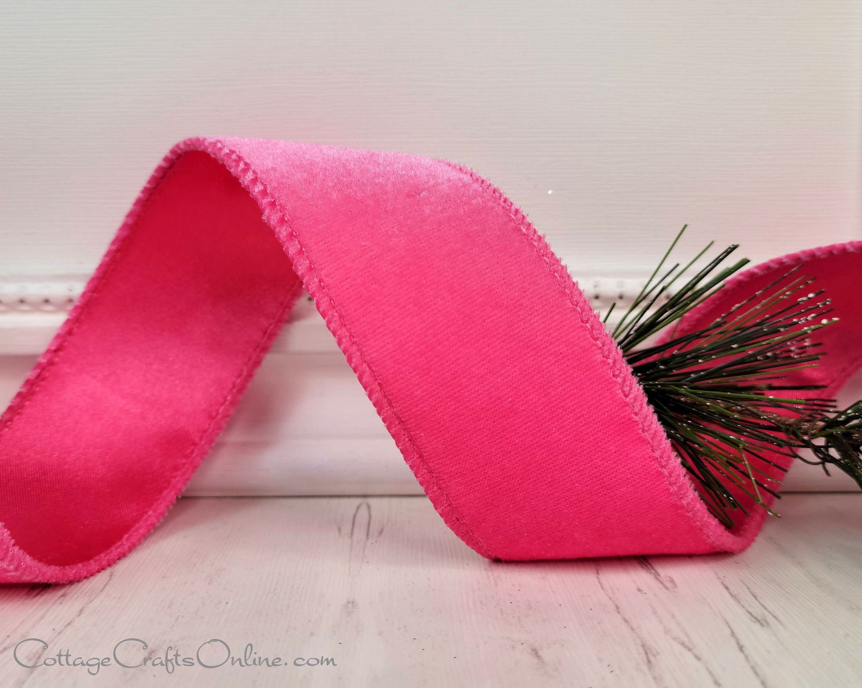 3/8 Frosted Elastic Hot Pink Velvet Ribbon 3 Yard Reel 