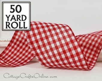 Wired Ribbon, 2.5", Red White Check Gingham -  FIFTY YARD ROLL ~ Great Gingham Red ~ Christmas, Valentine, Summer Wire Edge Ribbon