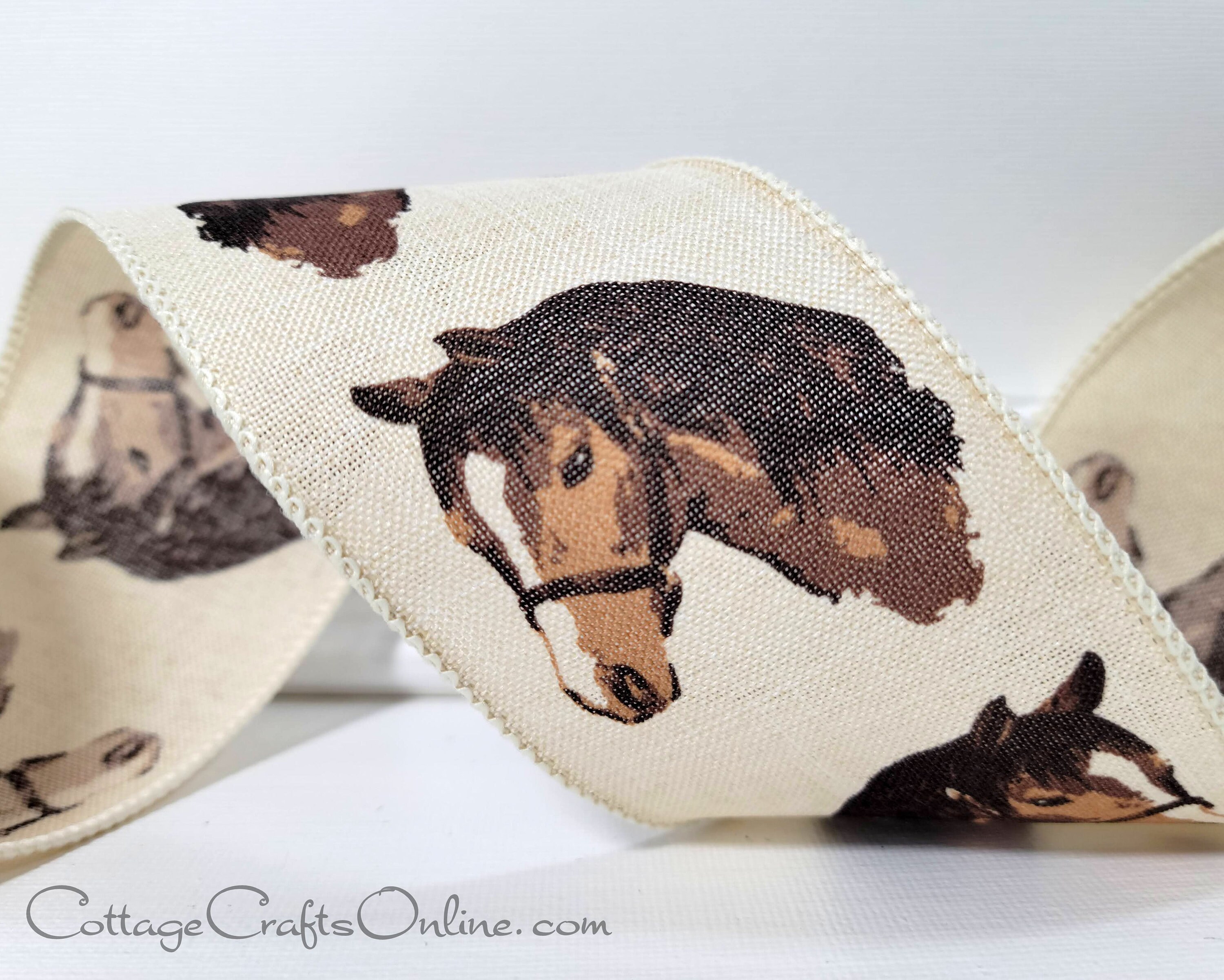 Cowhide Ribbon Brown Ivory Cow print ribbon Wired Wreath Ribbon 2.5 Inch  Wired