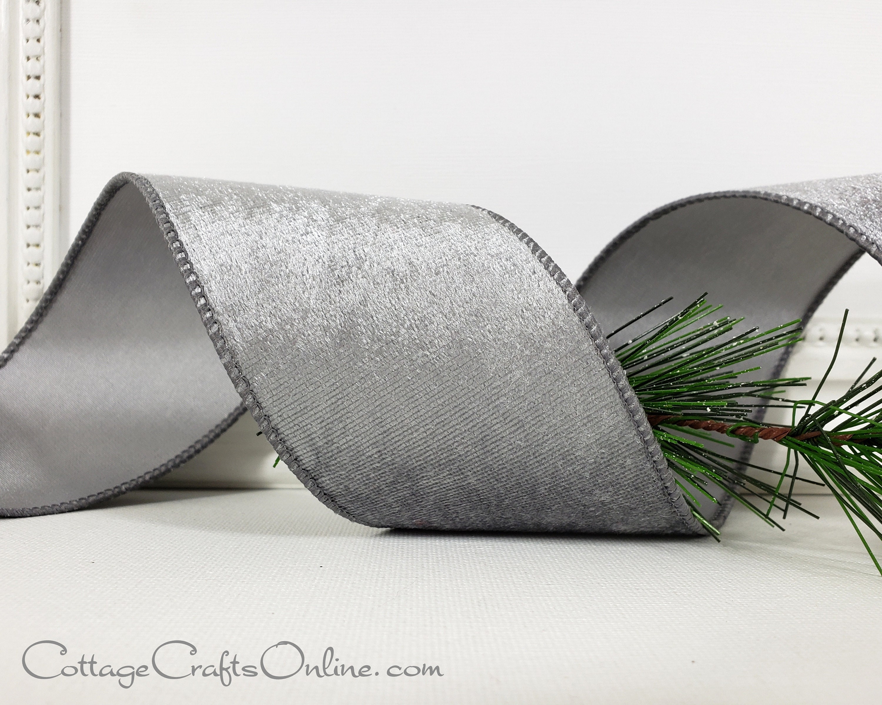 theredthread layer ensemble ribbon グレー Christmas Wired Ribbon, 2.5
