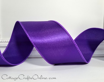 Dark Purple Satin Wired  Ribbon, 2.5" wide - TEN YARD ROLL ~ Courtly ~ Halloween, Mardi Gras, Christmas Wire Edged Ribbon