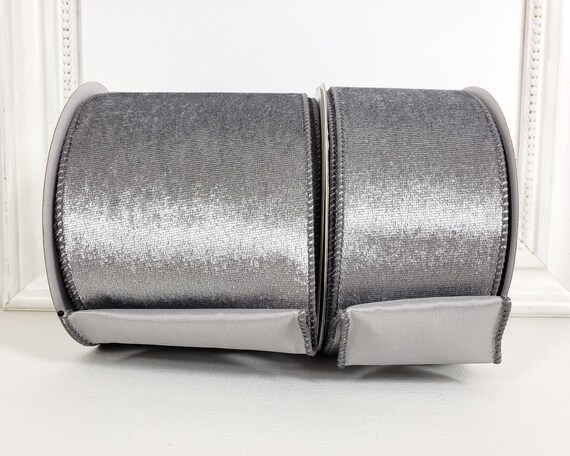 Christmas Wired Ribbon, 4 Silver Grey Velvet, Satin Back TEN YARD ROLL  Platinum Velvet Wire Edged Ribbon 