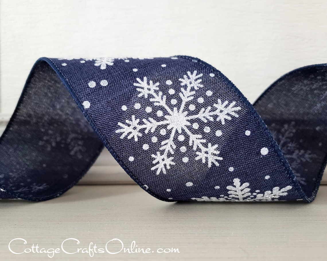 Christmas Wired Ribbon 2 1/2 Navy Blue Linen Bold Etsy