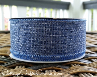 Wired Ribbon, 1.5" Faded Blue Jean Faux Denim - TEN YARD ROLL ~ Blue Jean Hopsack ~ Summer, Americana, Western Wire Edged Ribbon