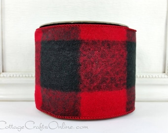 d. Stevens Buffalo Plaid Wired Ribbon, 4", Red and Black Flannel - TEN YARD Roll  ~ Saranac Jumbo Bold Buffalo Red ~ Check Wire Edged Ribbon