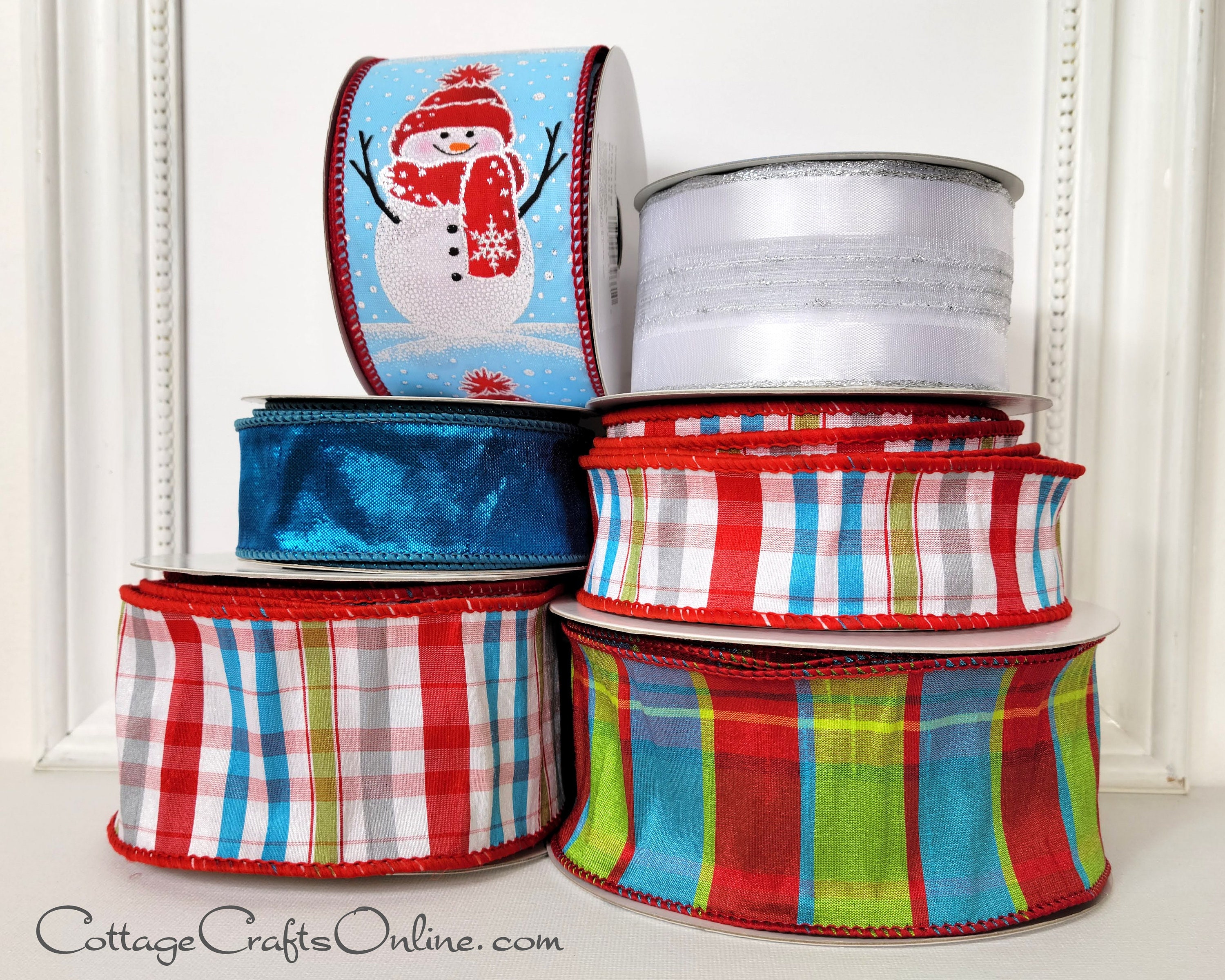 JAM Paper 1.5 x 20yd. Wired Cabin Natural Woolen Plaid Ribbon