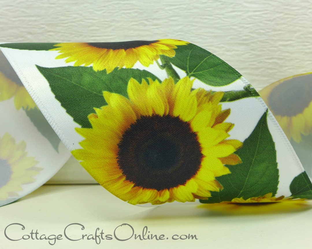 FOUR & 1/2 YARDS Wired Ribbon, 2.5 Wide, Golden Yellow Sunflower Print ...