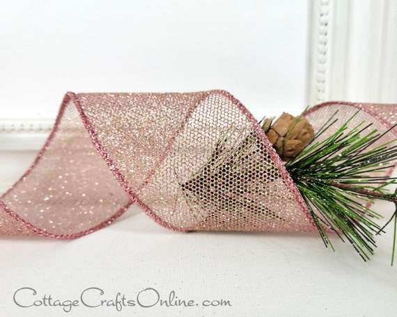 1.5 Rose Gold Wired Ribbon, Glittery Rose Gold Ribbon, Wired Mesh Rose Gold  Ribbon