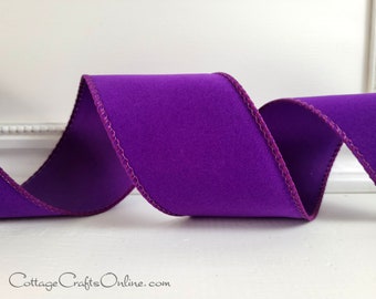 Wired Ribbon, 2.5" wide, Purple Velvet Suede Finish - TEN YARD ROLL ~ Simone 40 ~ Halloween, Christmas, Mardi Gras, Fall Wire Edged Ribbon