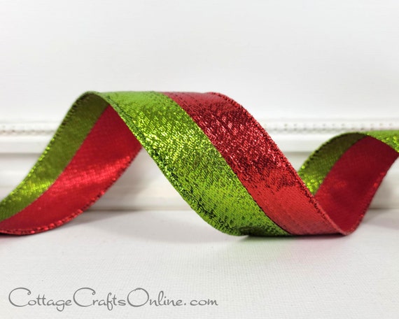  Glitter Ribbon Wired Christmas Ribbons Red Green Wire
