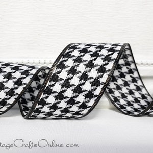 Wired Ribbon, 1.5, Black and White Houndstooth TEN YARD ROLL Large Houndstooth Check Christmas Craft Wire Edged Ribbon image 2