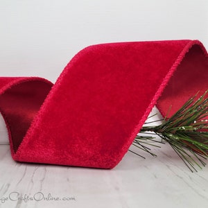 Christmas Wired Ribbon, 2.5 wide, Cranberry Velvet, Satin Back TEN YARD ROLL Lowell 40 Red Craft Wire Edged Ribbon image 1