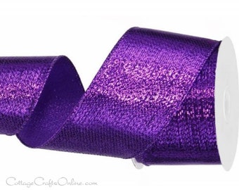 Wired Ribbon, 2.5" Purple Metallic Stripe - TEN YARD ROLL ~ Regina 40 ~ Halloween, Christmas, Mardi Gras Wire Edged Ribbon