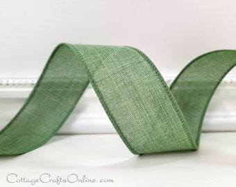 Wired Ribbon, 1.5", Green Clover Moss Linen Look ~ TEN YARD ROLL ~ Divinely Royal ~ Christmas, Fall, Summer Canvas Style Wire Edged Ribbon