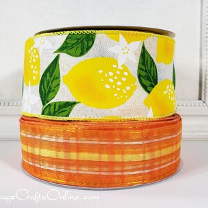 Wired Ribbon, 2.5 wide, Yellow Lemon Print, TEN YARD ROLL Lemons White Spring, Summer, Fruit Print Wire Edged Ribbon image 6