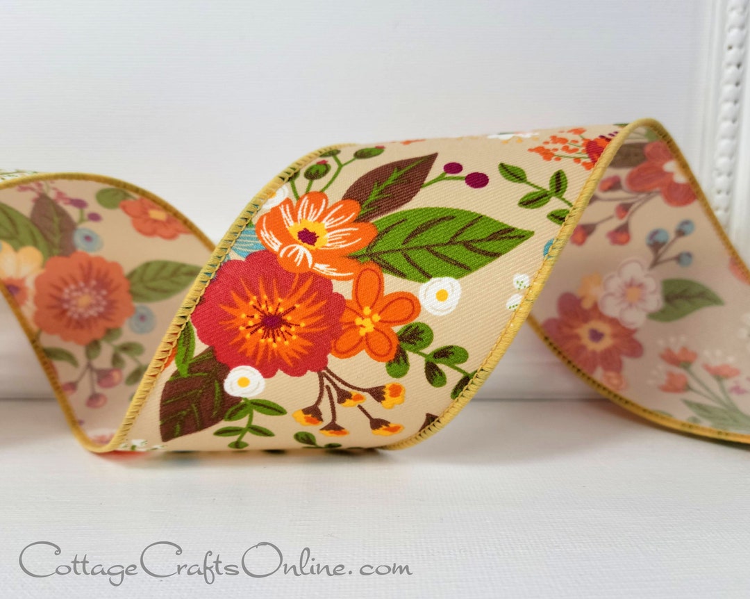 Fall Floral Wired Ribbon, 2.5