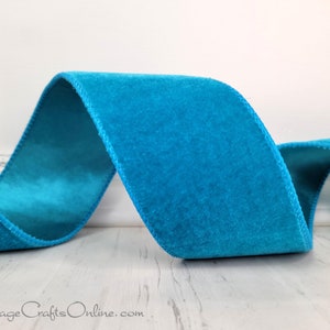 Wired Ribbon, 2.5 wide, Teal Blue Velvet, Satin Back TEN YARD ROLL Lowell 40 Turquoise Christmas, July 4th Craft Wire Edged Ribbon image 2