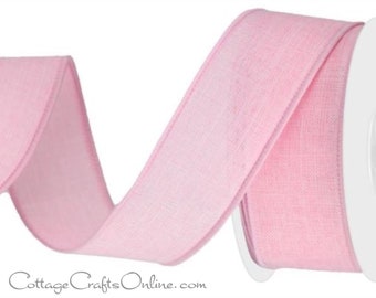 Wired Ribbon, 1.5" wide, Light Pink Linen Look - TEN YARD ROLL   ~ Divinely Royal Pink ~  Easter, Spring, Summer Wire Edged Ribbon