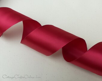 THREE YARDS, Wired Ribbon, 2 1/4"  Scarlet Red Satin  - Offray "Contessa" Wedding Satin, Single Face Satin Wire Edged Ribbon