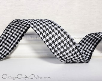 Wired Ribbon, 1 1/2",  Black and White Houndstooth ~ TEN YARD ROLL ~ Houndstooth 513 ~ Check Christmas Craft Wire Edged Ribbon