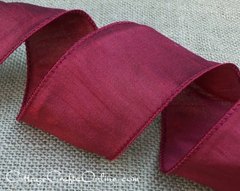 Wired Ribbon, TEN YARD ROLL,  4" wide, Wine Red Faux Silk, Offray Ribbon "Anisha Wine" Christmas, Fall, Wedding Craft Wire Edge Ribbon