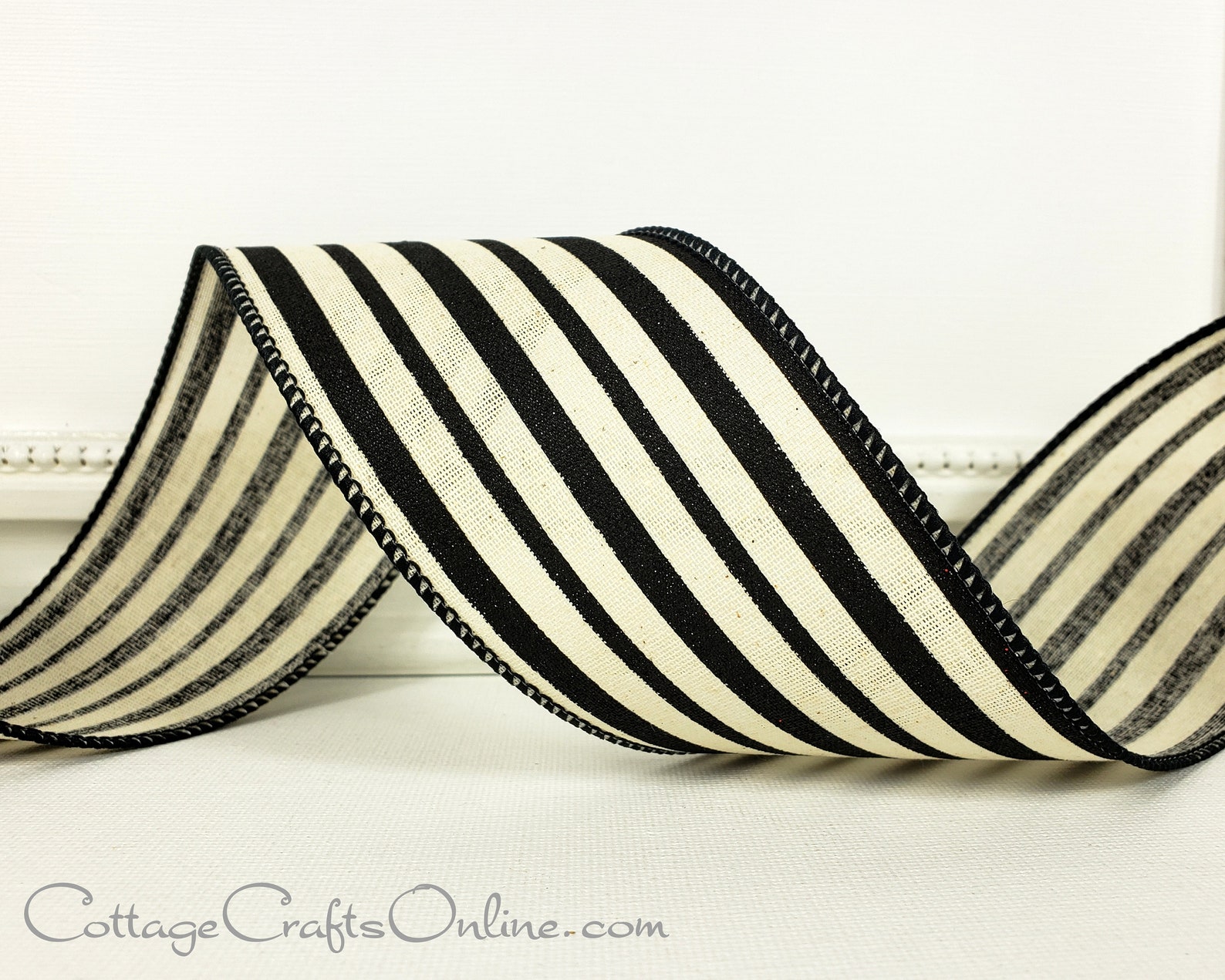 Wired Ribbon 2 1/2 wide Black and Cream Stripe TEN Etsy