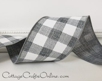 Wired Ribbon, 2.5",  Grey White Diagonal Striped Check, TEN YARD ROLL,  Buffalo Plaid ~  Stan Gray 40 ~