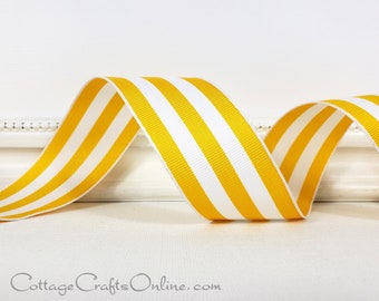 TWENTY FIVE YARD Roll, Wired Ribbon, 1.5", Yellow and White Stripe - - Offray  ~ Carnival ~ Grosgrain Style  Summer Wire Edged Ribbon
