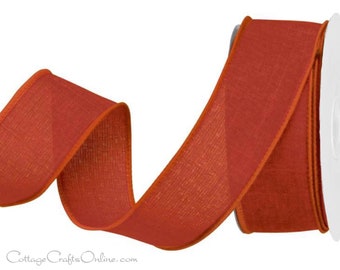 Fall Wired Ribbon, 1.5", Rust Burnt Orange Faux Linen - TEN YARD ROLL  ~ Divinely Royal Rust 9 ~ Canvas Look Thanksgiving Wire Edged Ribbon