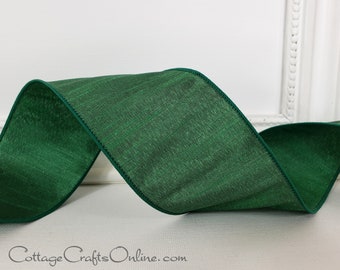 Wired Ribbon, 2.5"  Emerald Green Faux Dupioni  - TEN YARD ROLL ~ Silkie ~ Christmas, St. Patricks, Mardi Gras, Ribbon