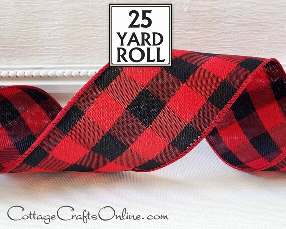  2 Rolls 2.5 Inch x 10 Yards White Checkered Ribbon Black and  White Gingham Ribbons Buffalo Plaid Wired Edge Ribbon for Christmas Crafts  Decorations Gift Wrapping
