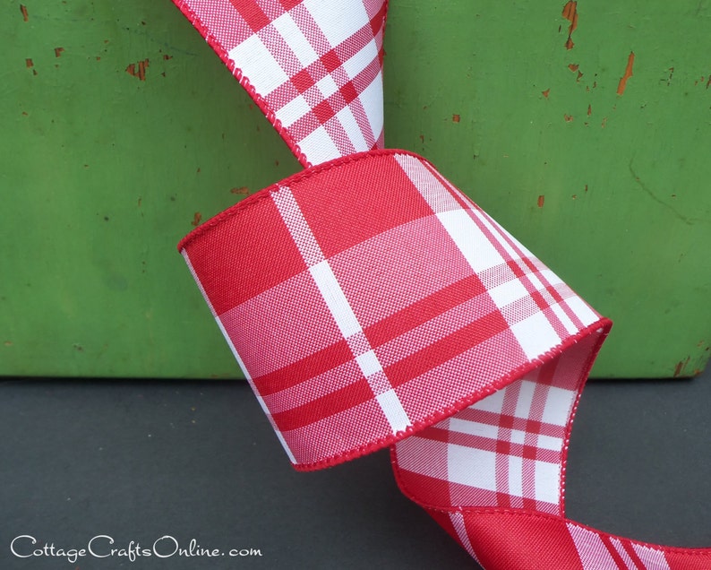 5 Yd Christmas Red Green Gold Plaid Wired Ribbon 2 1//2/"W